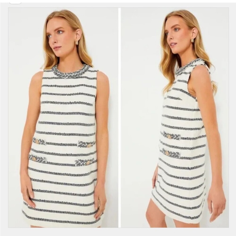 Tuckernuck | NEW Navy Stripe Tweed Sleeveless Crew Neck Jackie Mini Dress Size S